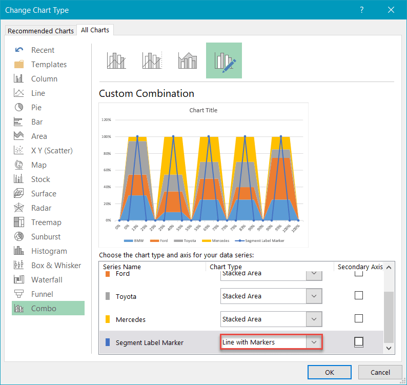 Change the chart type to "Line with Markers"