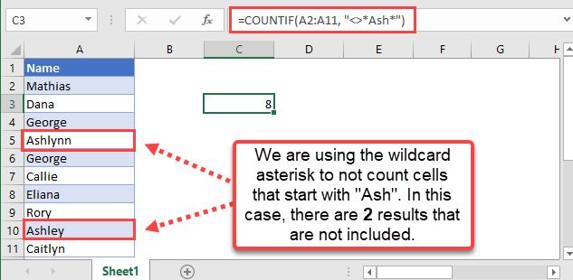 count if not equal to text example 2
