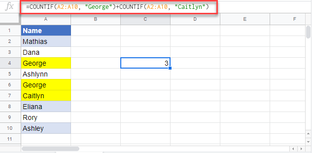 countif excel equal to x or y google sheets 1