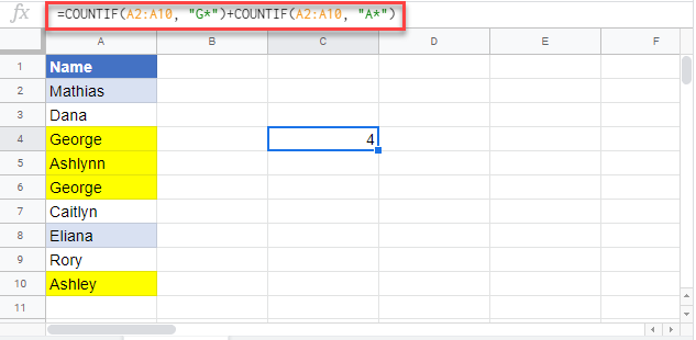 countif excel equal to x or y google sheets 2