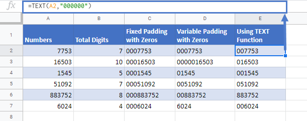 Pad Number With Zeros in Google Sheets