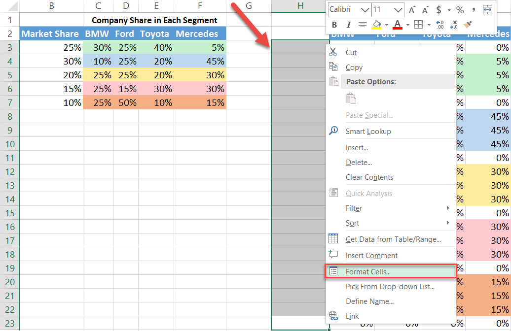 Set the custom number format for the horizontal axis data column