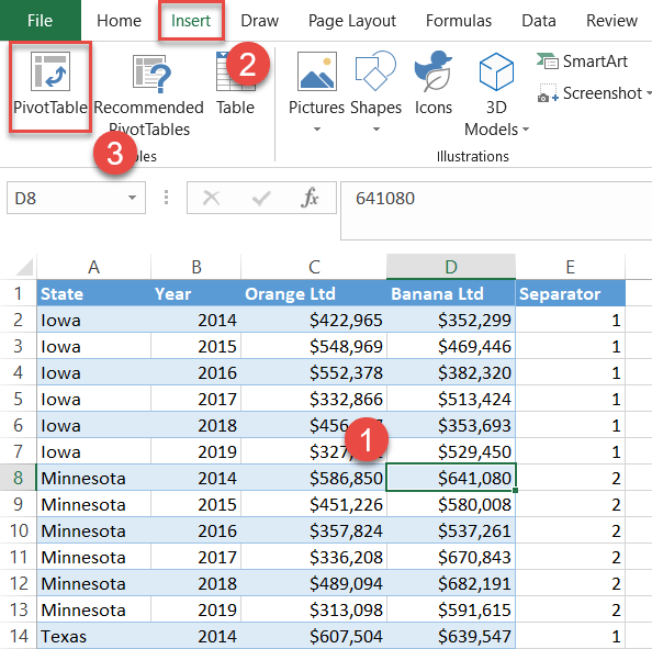 Add a pivot table