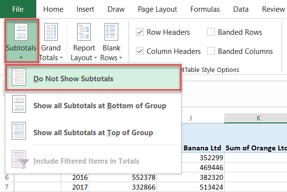 Do Not Show Subtotals