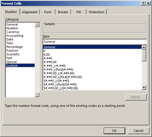 format cells custom menu screen