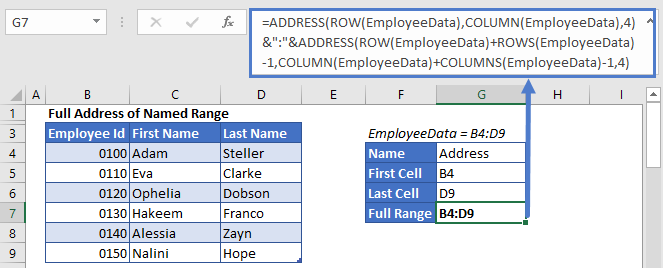 Full Relative Address of Named Range