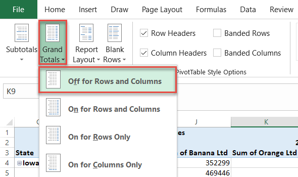 Off for Rows and Columns