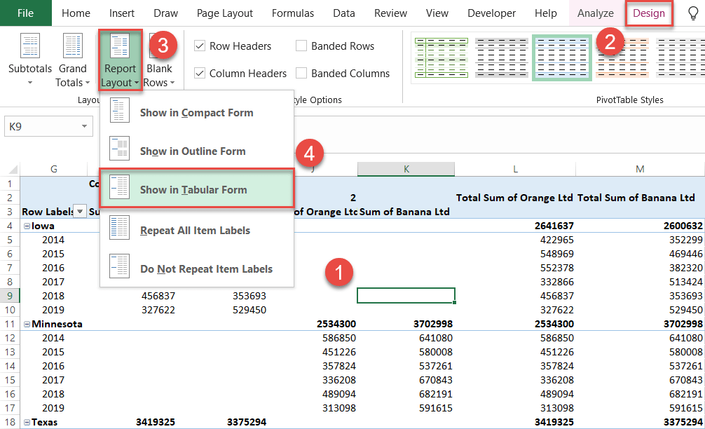 Show in Tabular Form