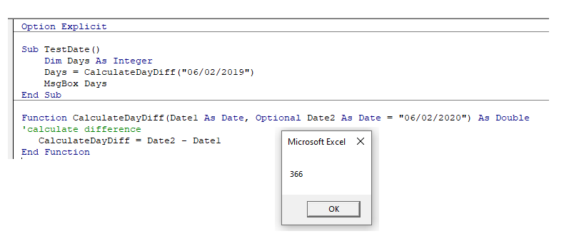 vba functions optional default