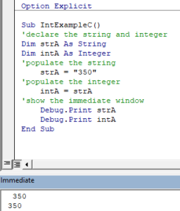 vba integer intexample string to integer immediate