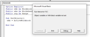 vba objects error