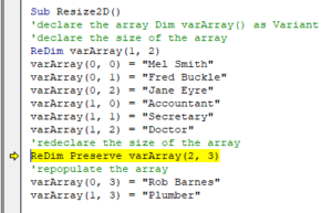 vba resize array error