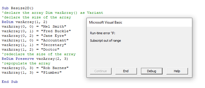 vba resize array