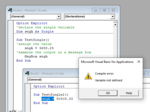 vba single declare error