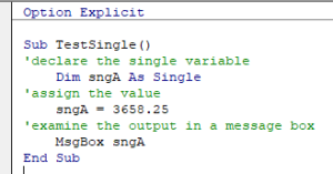 vba single declare local