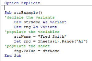 vba variant procedure declare