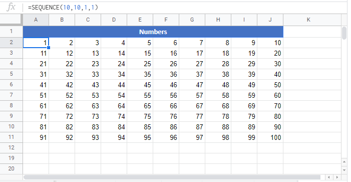 SEQUENCE Google Function