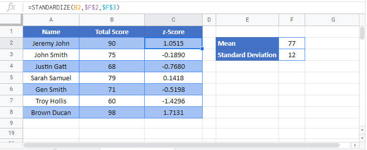 STANDARDIZE Google Function