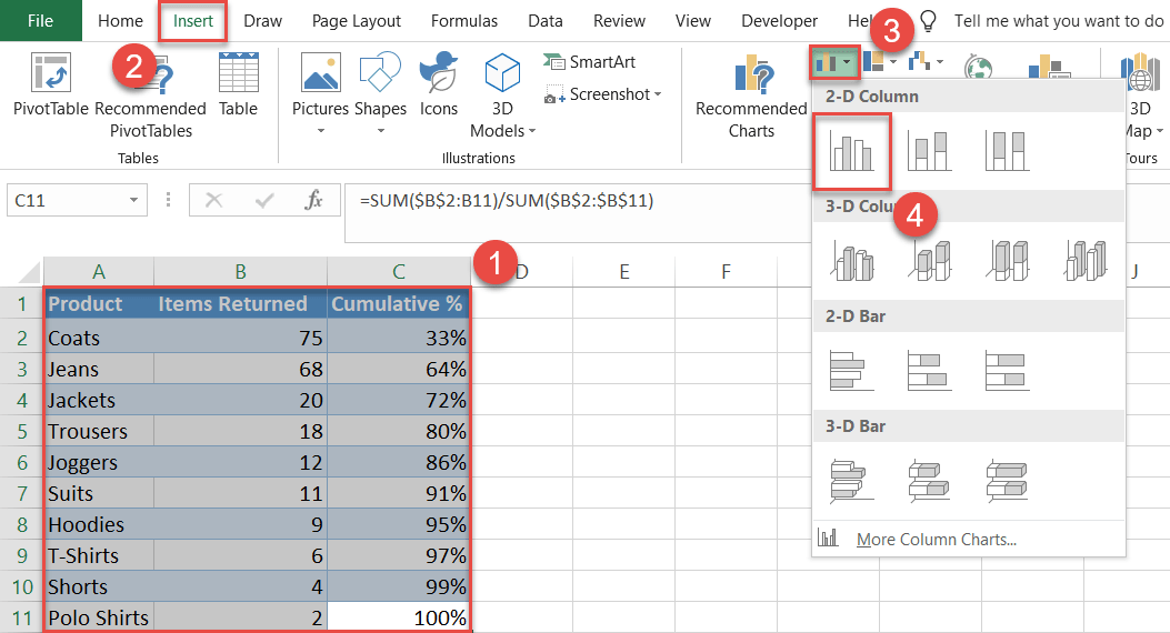 Create a basic clustered column chart