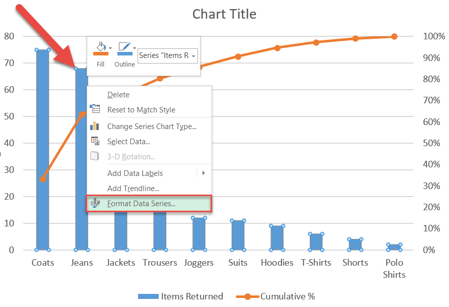 Open the Format Data Series task pane in Excel