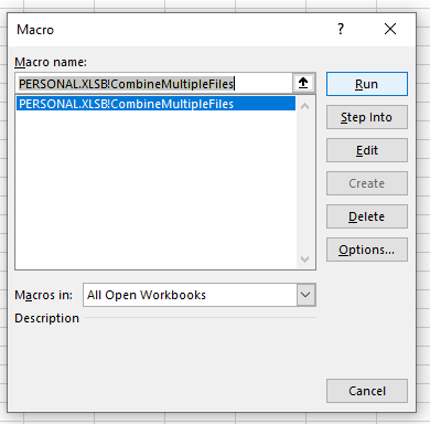 vba multiple files combine run macro