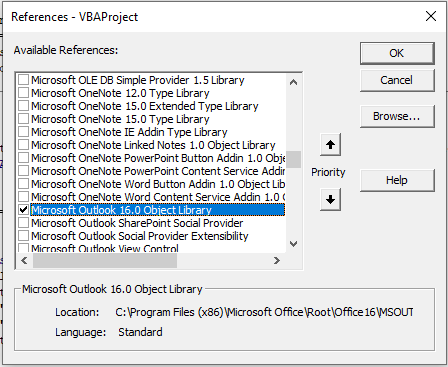 vba outlook references