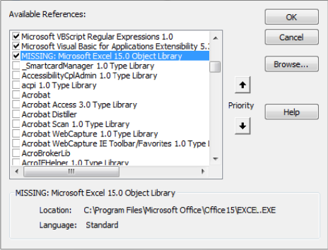 vba reference missing