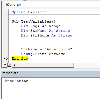 vba shortcuts debug print