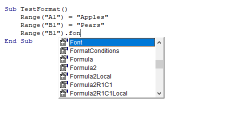 vba shortcuts intellisense