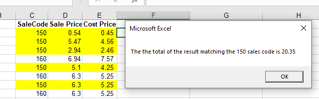 vba sum if result