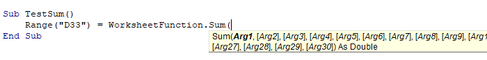 vba sum syntax