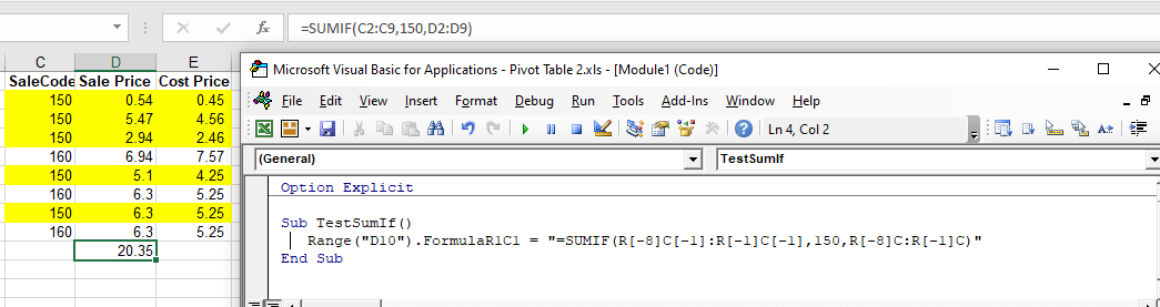 vba sumif variable