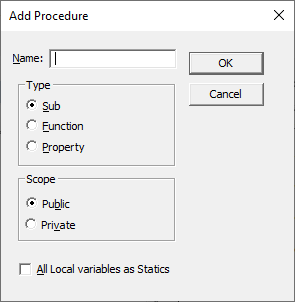 vba vbe add procedure