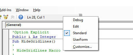 vba vbe show debug ribbon