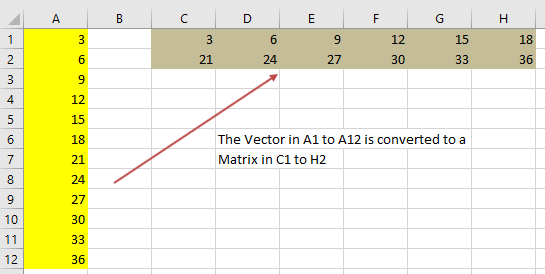 vba vector to matrix