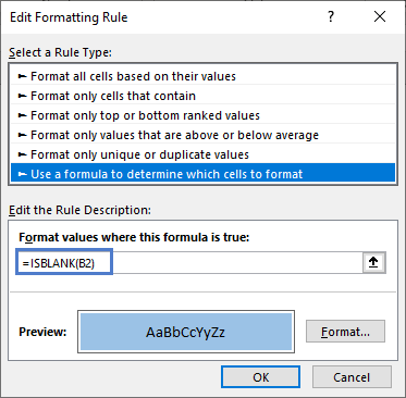 Edit Formatting Rule ISBLANK