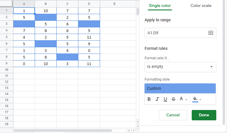 Excel Highlight Blank Cells Google