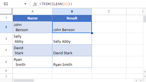 Remove Extra Trailing and Leading Spaces Google Sheets