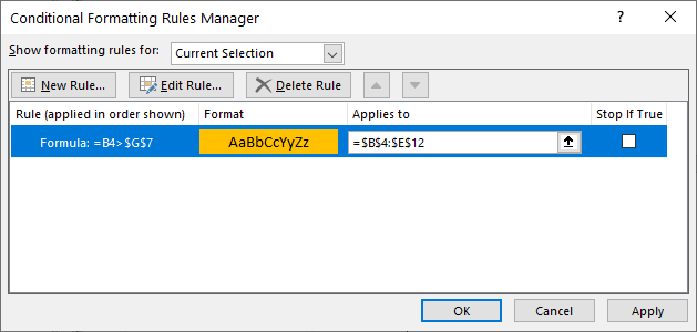 conditional formatting based on another cell rule manager