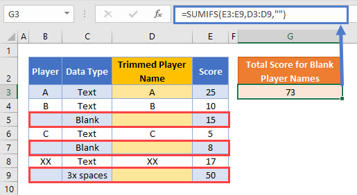 SUMIFS Blank or Spaces all