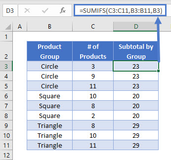 SUMIFS by Group-Calc1