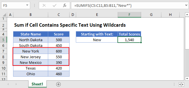 Sum If Starting With Text Using Wildcards in Excel