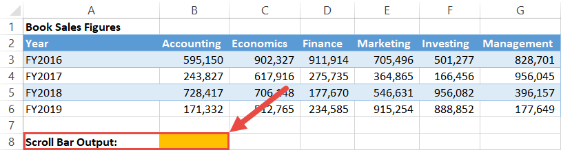 Assign an empty cell for displaying the scroll bar output