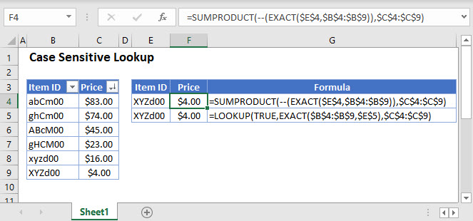 case sensitive lookup Main Function