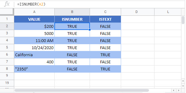 cell is number text Google Function