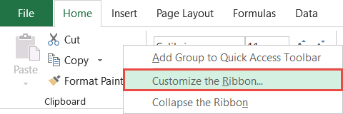 Click "Customize the Ribbon"