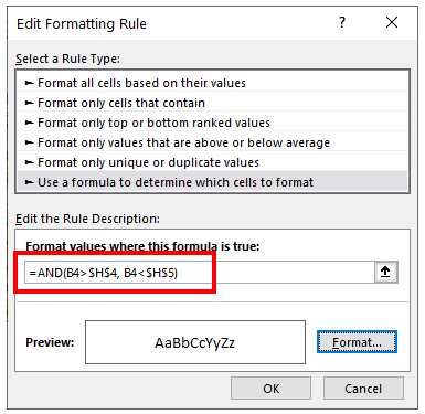 conditional formatting greater less than formula