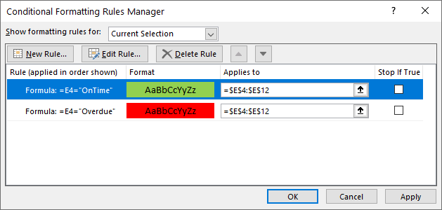 conditional formatting if statement rules manager second rule