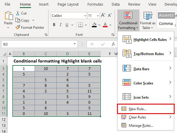 conditional formattng menu