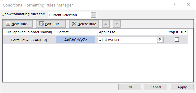 conditional formatting rules manager